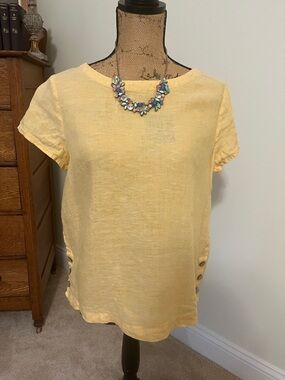 Cynthia Rowley Sunlit Yellow Short-Sleeve Linen-Blend Top